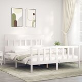vidaXL Posteljni okvir z vzglavjem bel 160x200 cm trden les Cene