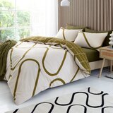 Catherine Lansfield Kaki zelena/bež posteljnina za zakonsko posteljo 200x200 cm Linear Curve – | Shoptok.si