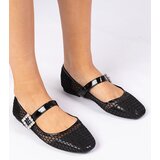 Gemre Black mesh ballet flats with buckle and crystals Sandrino | Shoptok.si