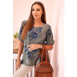 Kesi Włoski Women's cotton blouse with short sleeves and a floral pattern khaki | Shoptok.si
