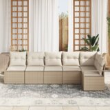 vidaXL 6-delni set vrtne sofe z blazinami bež poli ratan | Shoptok.si