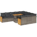  11-dijelni set vrtnih sofa poliratan i bagrem s jastucima sivi | Eponuda.com