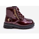 EVENTO Burgundy Patent Leather Zip-Up Ankle Boots Felori | Shoptok.si