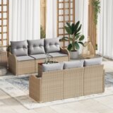  7-delni set vrtne sofe s blazinami Bež Poli ratan Akacija | Shoptok.si