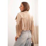 Kesi Włoski Women's suede jacket with fringes beige | Shoptok.si