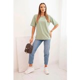 Polski Women's cotton printed blouse Minimal dark mint | shoptok.hr