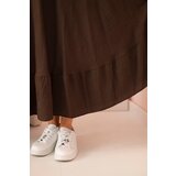 Kesi Włoski Plus size women's dress with short sleeves and ruffle made of light viscose brown | Shoptok.si