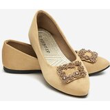 Resti Light brown women's eco-suede ballerinas with Linselisa decoration - Footwear | shoptok.hr