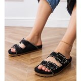Gemre Black slides with buckles and embroidery on straps Kim | Shoptok.si