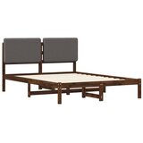  Krevetni okvir s tapiciranim uzglavljem - Tamnosmeđa i svjetlosiva 135 x 190 cm | shoptok.hr