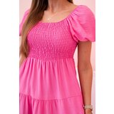 Kesi Włoski Women's viscose dress with puffed sleeves and a ruffled top pink | shoptok.hr