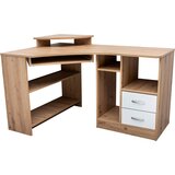 CARRYHOME kotna pisalna miza leseni material bela, barve hrasta | Shoptok.si