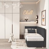 Ghado Tamno plavi kutni dječji krevet s prostorom za odlaganje s madracem 90x200 cm Flexi - | shoptok.hr