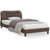  Posteljni okvir z vzglavjem rjav 100x200 cm umetno usnje, (21088969) Cene