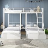 Möbrio Pogradna postelja za 3 otroke z dvema predaloma - 140x200cm in 2x90x200cm - okvir z vzmetnico - bela, (22060335) | Shoptok.si