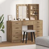 vidaXL set 3 umetni hrast inženirski les, ogledalo visoka omarica | Shoptok.si