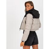 Fashion Hunters Black and beige short hooded winter jacket Cene