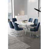Hanah home trpezarijski set Epal, sto i 6 stolica, ploča u dekoru belog mermera, hromirane noge, antracit tkanina Babyface | Eponuda.com