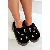 FK1 Women's Fur Slippers On Thick Sole With Pins Black Zintoria Cene