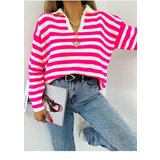 Dewberry 51782 polo neck striped long sleeve sweater-fuchsia Cene