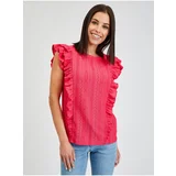 Orsay Dark pink women's t-shirt with ruffles - Women's