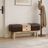 Klupa 110 x 30 x 45 cm Prava koža Tamno smeđa