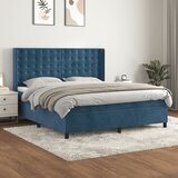 The Living Store Box spring postelja z vzmetnico temno modra 160x200 cm žamet - Box Spring Postelja, (21438383) Cene