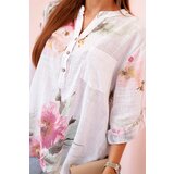 Kesi Włoski Women's cotton blouse with a floral pattern and buttons - white | shoptok.hr