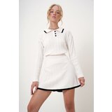 Trend Alaçatı Stili Women's Ecru Polo Collar Buttoned Knitwear Sweater and Skirt Set | ePonuda.com