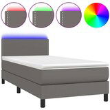  Box spring postelja z vzmetnico LED siva 90x200 cm umetno usnje, (20723504) | Shoptok.si