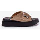 Zazoo Ladies Suede Slippers With Buckle On Platform Beige 3019 | shoptok.hr