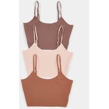Trendyol ženski top 3-Pack micro crop undershirts Thmaw27Al00002, braon-multikolor Cene