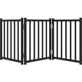 vidaXL Vrata za pse zložljiva 3 paneli črna 150 cm trden les jelke | Shoptok.si