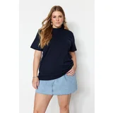 Trendyol Curve Navy Blue Collar Ribbed Boyfriend Knitted T-shirt