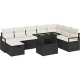 vidaXL 9-delna vrtna garnitura s blazinami Črna poli ratan, 2-sedežna vrtna sofa s blazinami Črna poli ratan | Shoptok.si