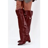 Boto Insulated Boots with Turned Over Shaft Over the Knee Block Heel Bordeaux Serelle | Shoptok.si