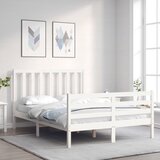 The Living Store Posteljni okvir z vzglavjem bel 140x190 cm trden les - Posteljni Okvir, (21531304) | Shoptok.si