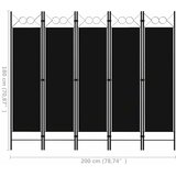 Sobna pregrada s 5 panela crna 200 x 180 cm | shoptok.hr