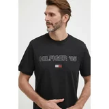 Tommy Hilfiger Bombažna kratka majica moška, črna barva, MW0MW34427