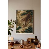 Wallxpert uramljena slika 115251, leopard među borovima i belim cvetovima, 50 x 70 cm, beli ram Cene