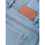 Ombre Men's short denim shorts with rubbing and rolled up leg - light blue | Shoptok.si