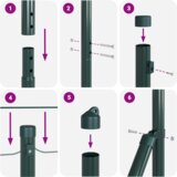 vidaXL Heksagonalna ograja Zelena 1.2x10 m Jeklo, Ograjne stebre s podložkami 7 kos Ø32mm 68.5cm Galvanizirano jeklo | Shoptok.si