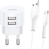 OMREŽNI POLNILEC 2XUSB T20 2.1A USB-C BEL HITRO POLNJENJE, (21974694)