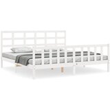 The Living Store Posteljni okvir z vzglavjem bel 200x200 cm trden les - Posteljni Okvir, (21527188) | Shoptok.si