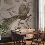  Foto tapeta - Bird among the leaves - floral motif with a flying peacock in cool tones 200x140 Standard | shoptok.hr