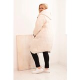 Kesi Włoski Plus Size women's quilted jacket with a hood and sporty cuffs beige | Shoptok.si