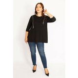 Şans Women's Plus Size Black Ornamental Zippered Sweatshirt Cene