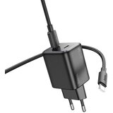 hoco. stenski polnilec 2 x Type-C + kabel Type-C v Type-C PD QC 45W GaN N42 črn | Shoptok.si