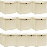  Kutije za pohranu s poklopcima 10 kom krem 32x32x32 cm tkanina | Eponuda.com