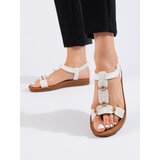Shelvt Women's white sandals with decorations Cene